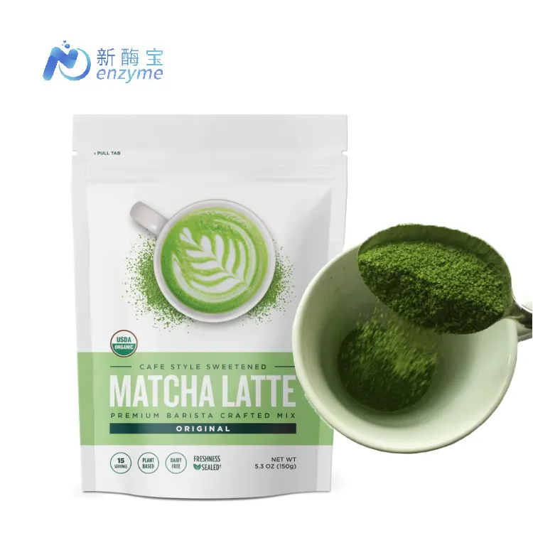 Novenzyme pasokan menyesuaikan kaleng/kantong organik bubuk Matcha Latte instan bubuk campur teh hijau bubuk Matcha Latte