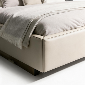 Modern Genuine Leather Upholstered <b>Bed</b> with Wing Headboard and Raised Edge <b>Platform</b> <b>Base</b> for Home Hotel Bedroom - Product Image 5