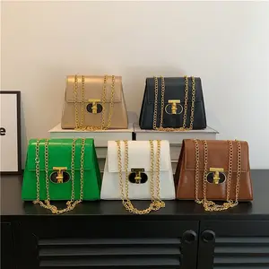 Bolsa de ombro feminina popular com fecho de cor sólida e elegante, novidade de 2024