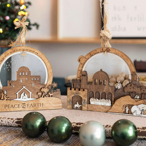 Paquete de Adornos Navideños y de Pascua de Estilo Americano en Madera para Regalos Festivos - Product Image 1