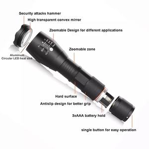 Vente flash Lampe torche LED rechargeable zoomable A100 T6 Puissante torche Batterie 18650 5 modes d'éclairage Alliage d'aluminium Camping en plein air - Product Image 3