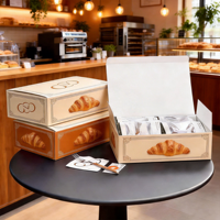 ETpack Boîte à pain de cuisson imprimée personnalisée Boîte à gâteau jetable Boîte d'emballage Rectangulaire Dessert Croissant Bretzel Toast à emporter