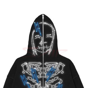 Rhinestone Distress Embroider <b>Hoodie</b> for Men 100% Cotton Zip Hood Men's Breathable Distress Embroider Rhinestone <b>Hoodie</b> Men's - Product Image 6