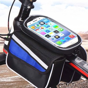 <b>Bicycle</b> Handlebar Bag With Touch Screen Phone Pocket Large Capacity Front <b>Frame</b> Mounting Blue Gray Black Red - Product Image 2