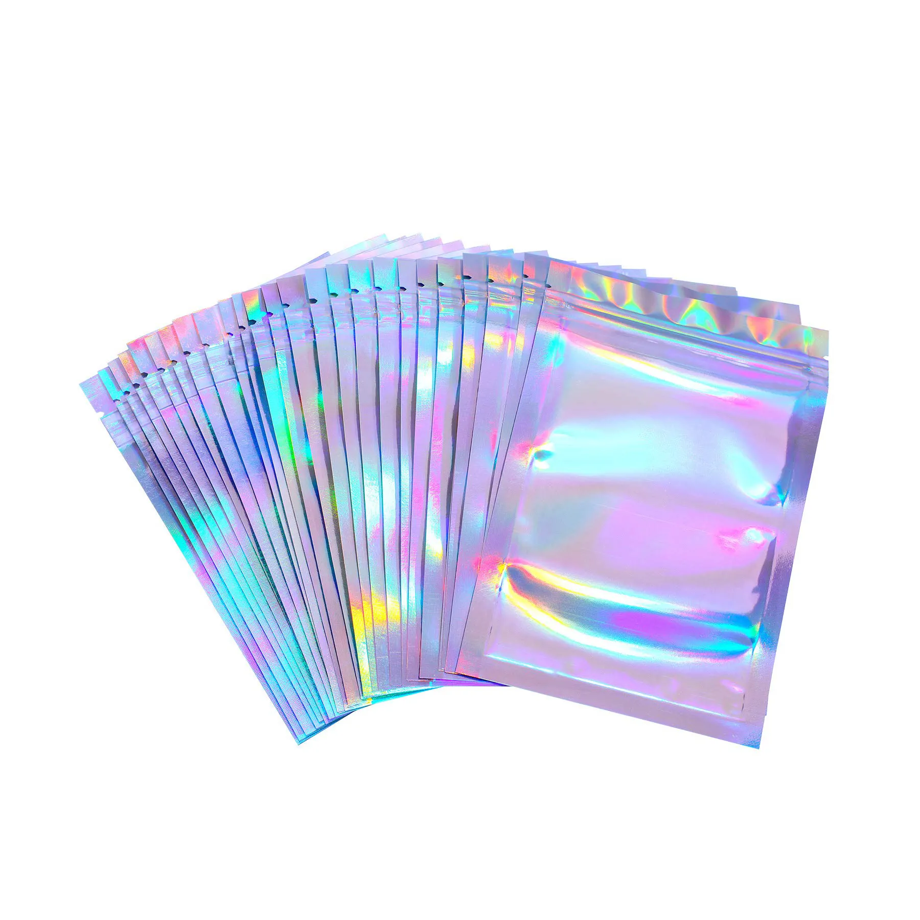 Emballage holographique transparent refermable anti-odeur de logo personnalisé de bonbons Petit sac à fermeture éclair en mylar