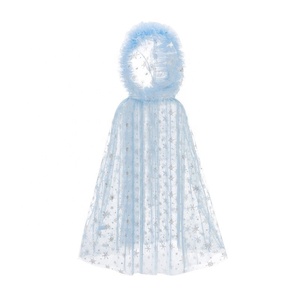 Summer Thin Layered Princess Aisha <b>Dress</b> Cape Girl <b>Frozen</b> Floral Children Breathable Blue Mesh Shawl - Product Image 3