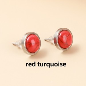 Vente chaude Boucles D'oreilles En Acier Inoxydable 10mm Naturel turquoise rose quartz agate Pierre Boucles D'oreilles Pour Les Femmes Bijoux - Product Image 4