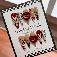 Faux ongles longs à talon aiguille faits main, roses, avec fleurs 3D, pierres vertes, perles, or, paillettes françaises, réutilisables, couvrance totale