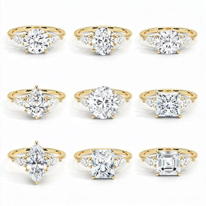 Ensemble de bagues de fiançailles en <span class=keywords><strong>or</strong></span> véritable 9K 10K 14K 18K pour femmes, coupe émeraude coussin, diamant personnalisé, moissanite, trois pierres - Product Image 1