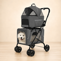 Poussette pour grand chien 20 kg, à deux niveaux, 3-en-1, avec sacs de transport amovibles, pliage en un clic, personnalisable OEM