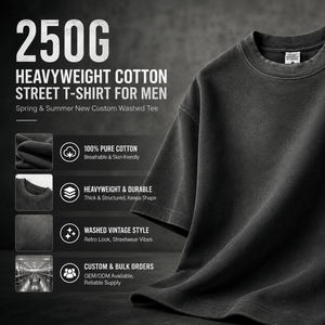 เสื้อยืดคอตตอนหนา 250 กรัม ทรงโอเวอร์ไซส์ สไตล์วินเทจ สตรีทแวร์ แขนสั้น รับผลิตตามแบบ OEM ODM สำหรับการสั่งซื้อจำนวนมาก - Product Image 5