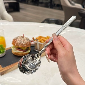 Long-Handled Stainless Steel Spoon for Western Restaurant Use Square-shaped Dessert Tablespoon Round-Headed Soup Spoon Promotion