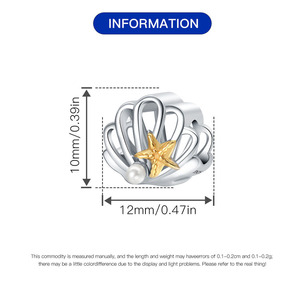 Mặt dây chuyền charm hình vỏ sò nàng tiên cá, rùa, bạc nguyên chất <span class=keywords><strong>Sterling</strong></span> <span class=keywords><strong>Silver</strong></span> Ocean Series, cá nhân hóa, trang sức bạc <span class=keywords><strong>925</strong></span>, phụ kiện làm vòng tay tự chế - Product Image 5
