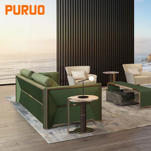 Sofá Seccional Moderno Minimalista para Sala de Estar, de Cuero y Tela con Forma Especial Italiana, de Lujo, para Vestíbulo, Modelo Horizon, Marca Puruo - Product Image 5