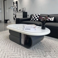 Grande table basse polyvalente de style crémeux à texture haut de gamme pour tout salon Rangement de forme ovale pour appartement de petite taille