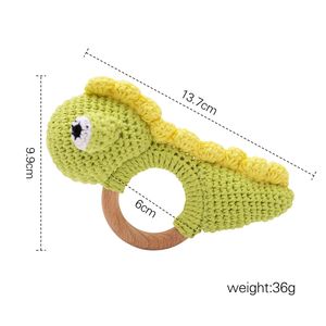 PSZ1445 Sonajero de Dinosaurio Adorable con Mango de Madera, Juguete Mordedor Suave Hecho a Mano, Sonajero Unisex para Bebé, Tejido a Crochet, Certificado LFGB, 0-24 Meses - Product Image 6