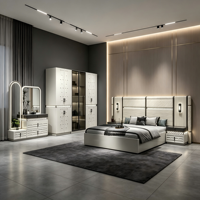 Cadre de lit king size, queen size, double, full size 180x200, 200x200 et ensemble matelas avec armoire et penderie pour lit moderne de luxe en cuir