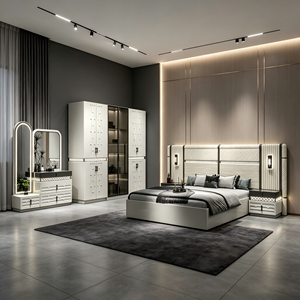 Cadre de lit king size, queen size, double, full size 180x200, 200x200 et ensemble matelas avec armoire et penderie pour lit moderne de luxe en cuir - Product Image 3