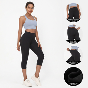Leggings Capri Taille Haute Couleur Unie pour Femme, en Spandex Tricoté Respirant et Extensible, pour Yoga et Entraînement, Lot de 5 Pièces avec Décoration Lettres - Product Image 2