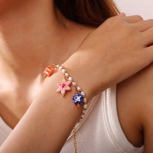 Abalorios de Flores de Cerámica Multicolor, Accesorios de Joyería DIY para Manualidades, Colgantes Unisex con Ganchos Chapados en Oro - Product Image 4