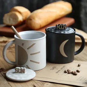 Japon kaba çömlek çift fincan seramik ev kahve kapaklı kupa güneş ay Vintage seramik kupa