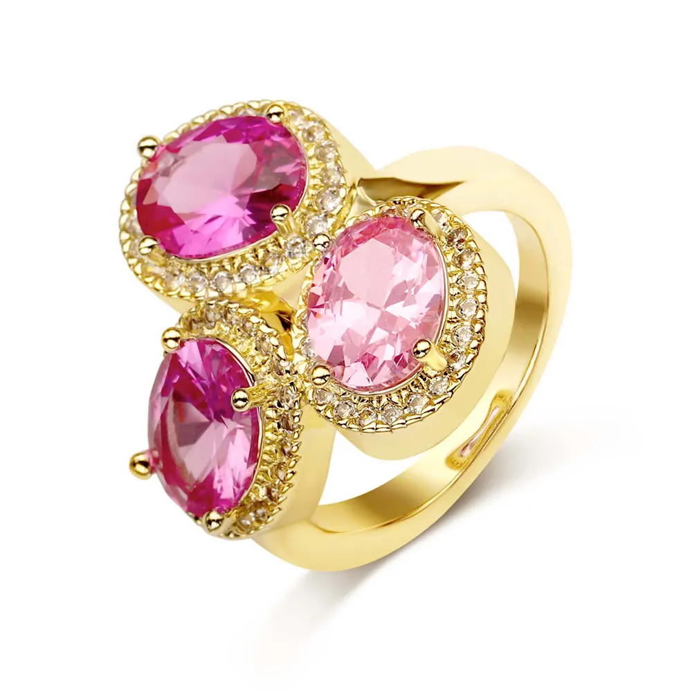 Anelli da cocktail solitaire alla moda anello con zirconi cubici in zircone con taglio ovale in pietra rosa