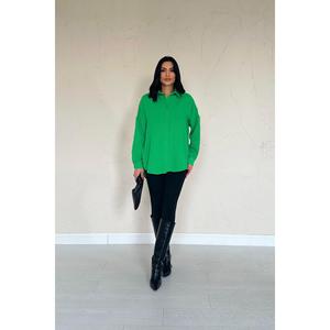 Chemisier asymétrique vert en mousseline pour femme, style décontracté, manches longues, avec superposition transparente - Product Image 5