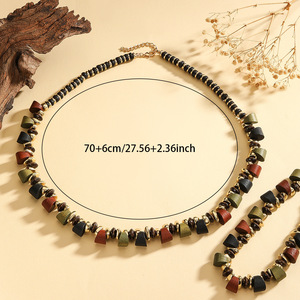 Kaimei 2025 Modeschmuck Holz Retro CCB Schweres Handgefertigtes Damen-Collier Elastisches Armband Große Holz Afrikanische Halsketten - Product Image 3