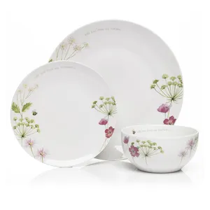 12PCs Hotel Restaurant Elegant Flower Pattern Porcelain Dinnerware Sets with Ceramic Plates Cups And Bowls