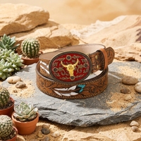 Ceinture de cowboy western avec boucle en alliage tête de taureau, motif à pois, design tendance rétro unisexe punk en relief, largeur 3,8 cm, 100-120 cm
