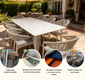 ชุดโต๊ะรับประทานอาหารกลางแจ้งพร้อมเก้าอี้หวายกันน้ำโครงอะลูมิเนียมสำหรับโรงแรมหรือวิลล่า - Product Image 2