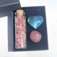 Vente en gros de gravats minéraux naturels en vrac, en bouteille, améthyste, quartz rose, labradorite en forme de cœur, coffret cadeau