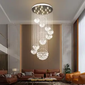 2023 High Ceilings Luxury Lamp Hanging Lights In Villa Staircase Long Custom Crystal Led Chandelier Light Luxury Modern