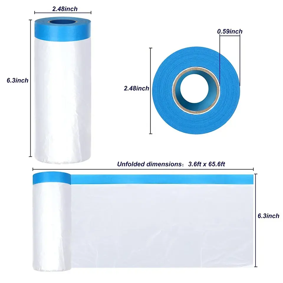 abendo Supply UV Resistant 270mm*17Meters Cloth Based Pre Taped Plastic Masking Film For Painting