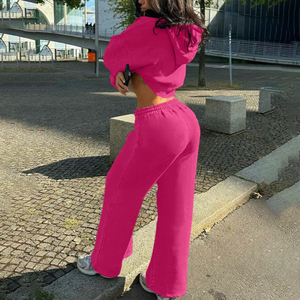 Ensemble survêtement décontracté à capuche pour femme, automne/hiver, haute qualité, personnalisé, mélange polyester/coton, séchage rapide, transfert thermique - Product Image 1