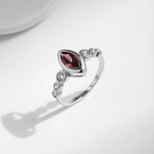 S925 <b>Silver</b> <b>Garnet</b> <b>Ring</b> With Round Brilliant Cut Diamonds Bezel Setting Classic Women's Gemstone <b>Ring</b> Everyday Wear - Product Image 5