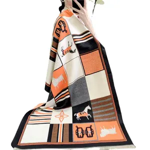 Wholesale Fall Winter Scarves European American Women Horse Pattern Cashmere Scarf Warm Thick Shawls