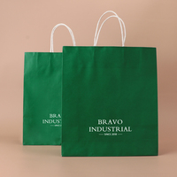 Sacs de shopping en papier kraft vert avec poignées, logo personnalisé, vente en gros d'usine