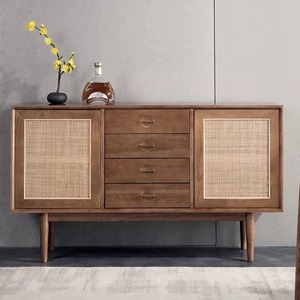Japanese-style multi-functional rattan <b>sideboard</b>, modern minimalist style, double-door, fully assembled chest of drawers made - Product Image 3