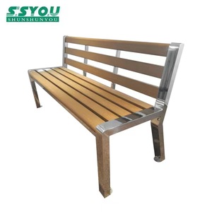 Ssyou Outdoor <b>Bench</b> 304 Stainless Steel Wooden <b>Seat</b> Public Park Patio Chair Long <b>Bench</b> - Product Image 1