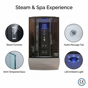 Cabine <span class=keywords><strong>de</strong></span> <span class=keywords><strong>douche</strong></span> à vapeur moderne <span class=keywords><strong>de</strong></span> luxe <span class=keywords><strong>en</strong></span> aluminium noir avec glissières <span class=keywords><strong>en</strong></span> verre trempé, LED, hydromassage et baignoire intégrée - Product Image 3