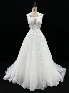 Nuevo Vestido <span class=keywords><strong>de</strong></span> Novia Clásico y Elegante con Escote en V, Espalda Descubierta, Largo hasta el Suelo, Corte en A, Bordado para <span class=keywords><strong>Boda</strong></span> <span class=keywords><strong>Civil</strong></span> Sencilla, 2026 - Product Image 2