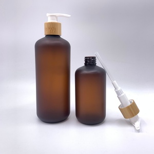 Bouteille en verre ambré mat de haute qualité, givrée, avec pompe et couvercle en bambou, pour shampoing et lotion, 100ml, 200ml, 300ml, 500ml - Product Image 4