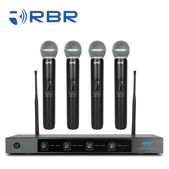 Professional SG400F 4 Channels Handheld Karaoke UHF Fixed Frequency Wireless Microphone for Party Wedding Speech Church