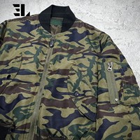 LARSUR Veste Camo en Toile de Canard Sergé de Coton avec Doublure de Saint, Bombardier Courte, Vol, Camouflage, Denim, pour Hommes
