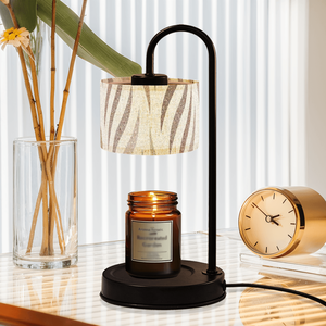 Lámpara Calentadora de Velas Eléctrica Regulable con 4 Bombillas, Diseño de Líneas Onduladas, Pantalla de Lino, Velas Aromáticas de Cera, Decoración del Hogar, Brillo Ajustable - Product Image 1