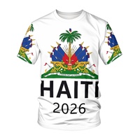 Maillot de football respirant en polyester à faible MOQ, motif coupe de football, impression personnalisée drapeau haïtien, t-shirts grande taille pour hommes