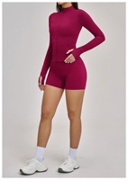 Veste de yoga transfrontalière en Spandex/Nylon brossé, à manches longues, avec poche zippée, anti-transpiration, coupe ajustée, pour sports de plein air et course à pied