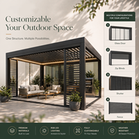 Système de couverture de pergola bioclimatique en aluminium avec côtés rétractables, toit à lamelles imperméable, cadre thermolaqué