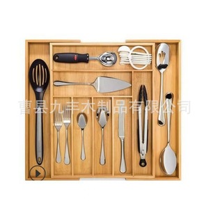 Organisateur de couteaux et fourchettes en bois massif, boîte de rangement rectangulaire extensible avec compartiments pour la cuisine - Product Image 4